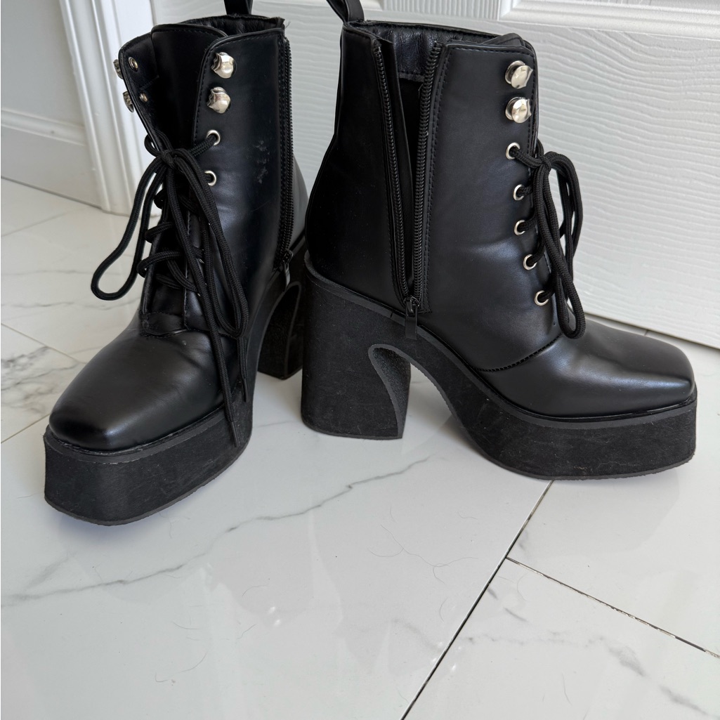 Black Platform Lace-Up Boots